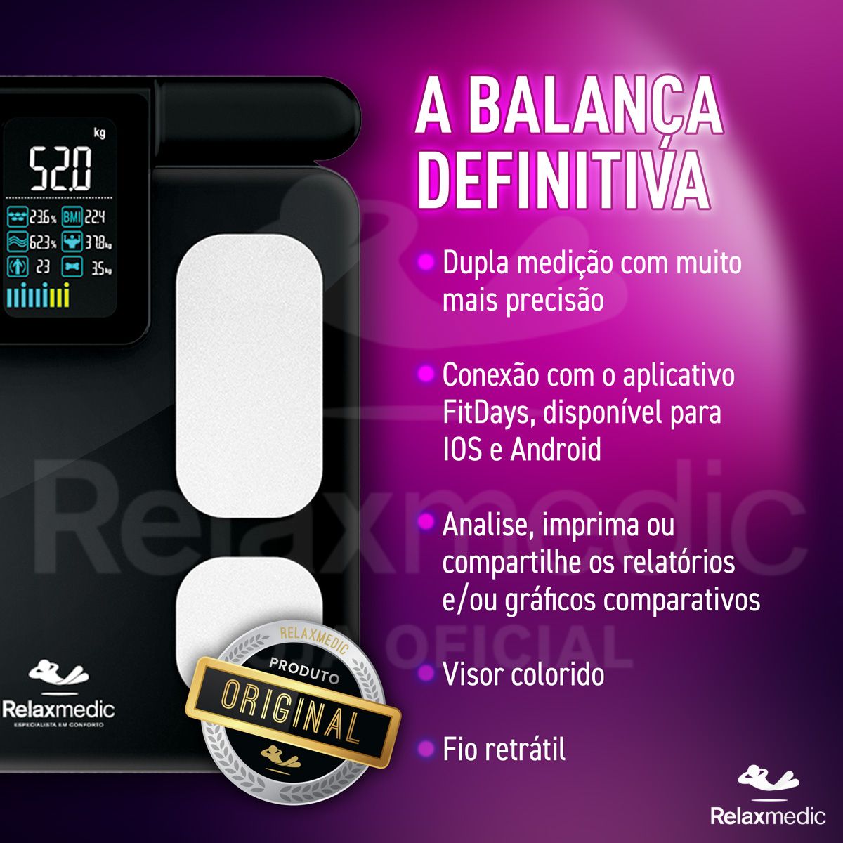 Balança Digital de Bioimpedância BodyScan Pro Preta