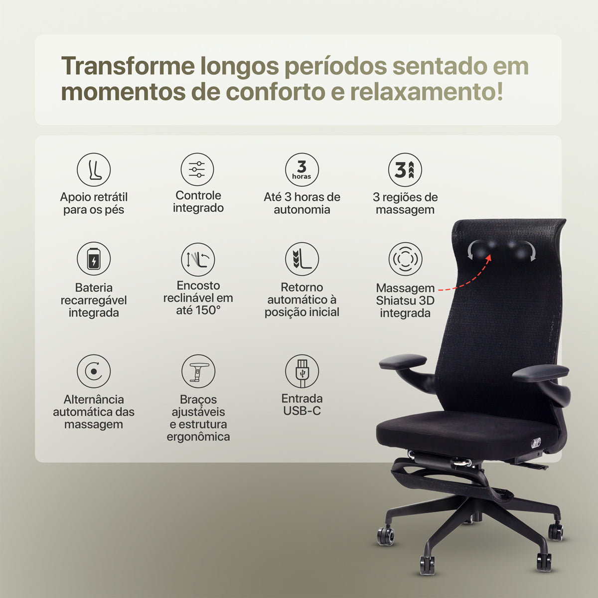 Cadeira de Escritório Massageadora Shiatsu Relaxflex