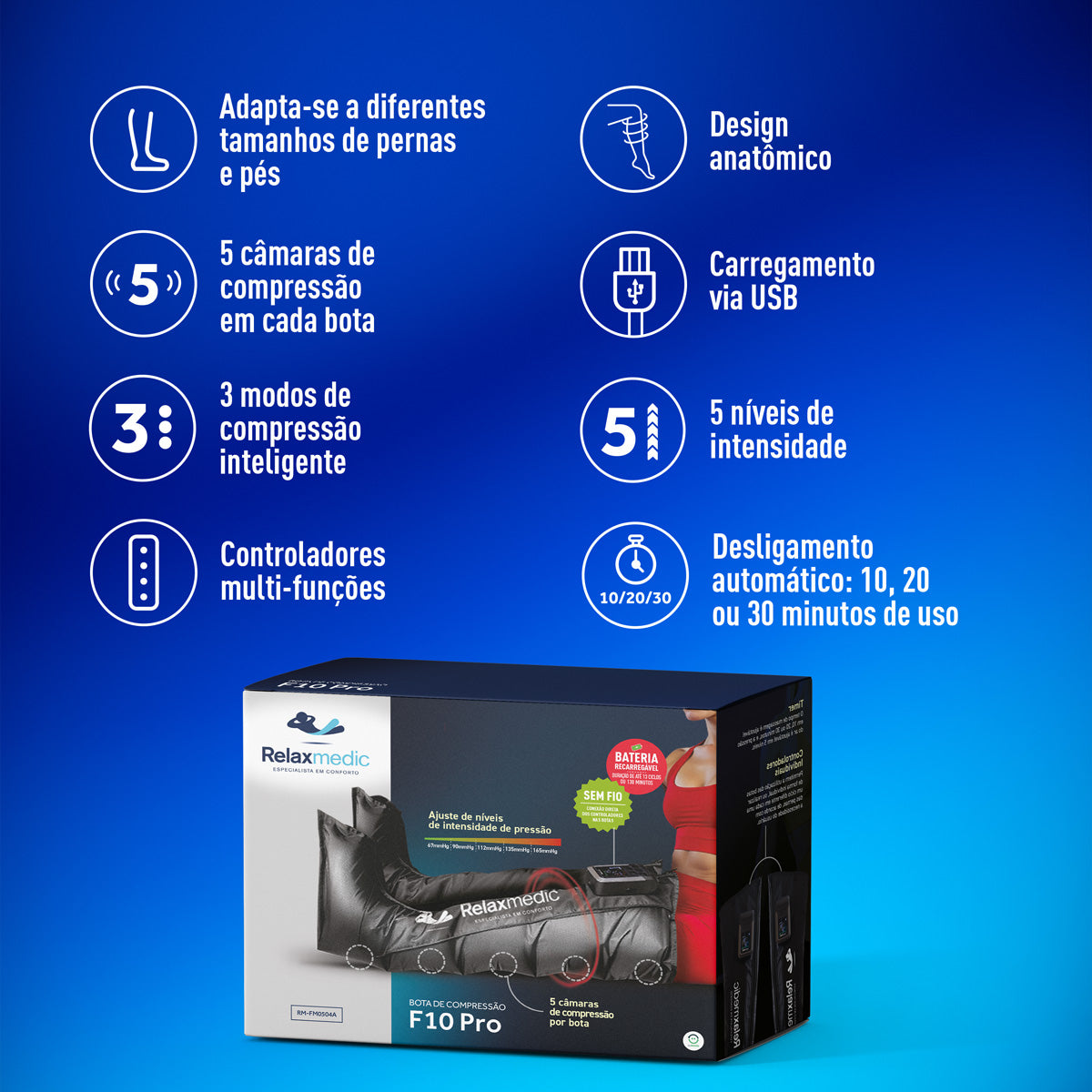 Bota de Compressão Pneumática F10 Pro + BRINDE Bolsa Relaxmedic