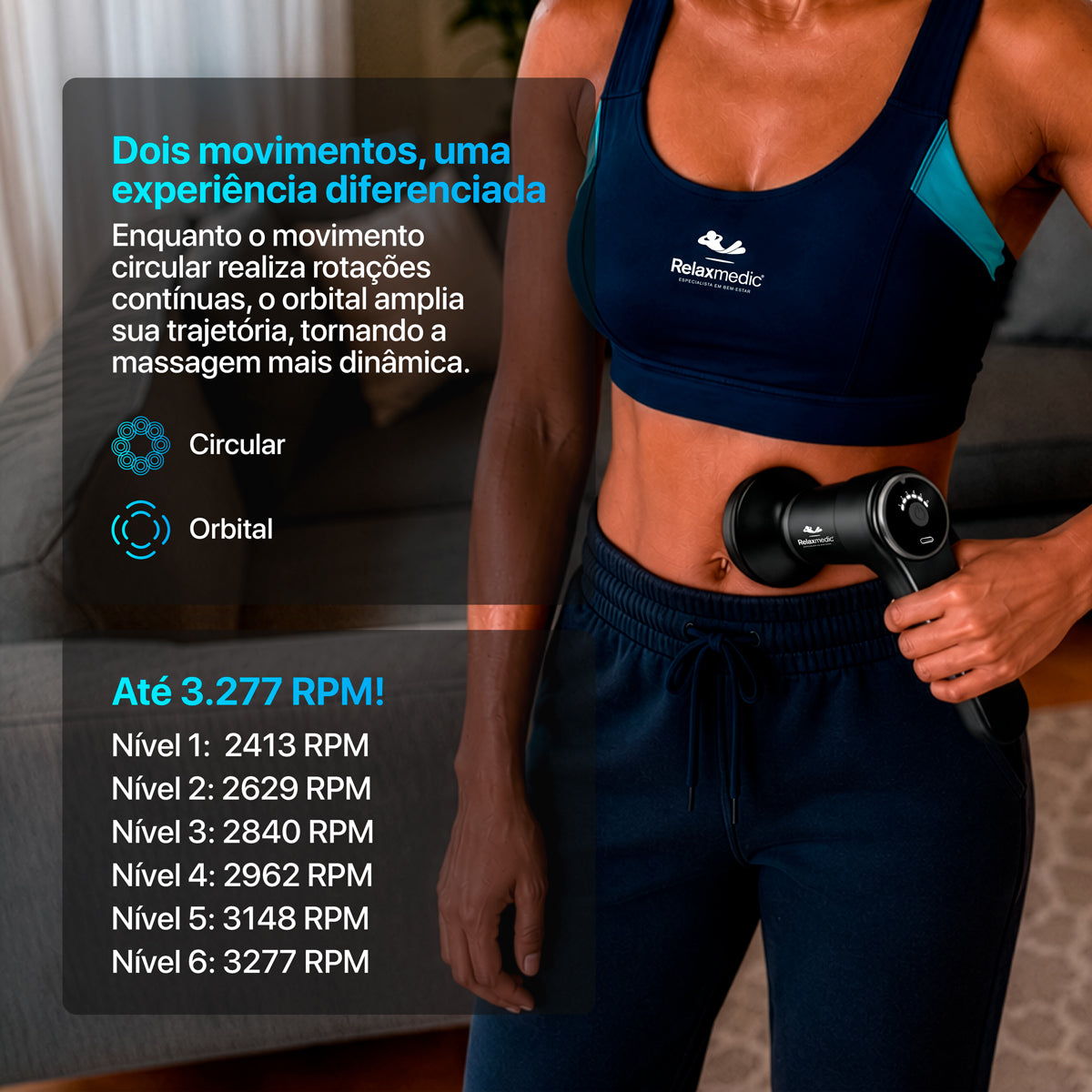 Massageador sem fio movimento circular e orbital Orbit Touch Lite 6 níveis