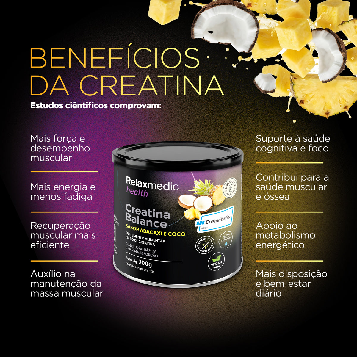Creatina Balance - Sabor Abacaxi & Coco 200g