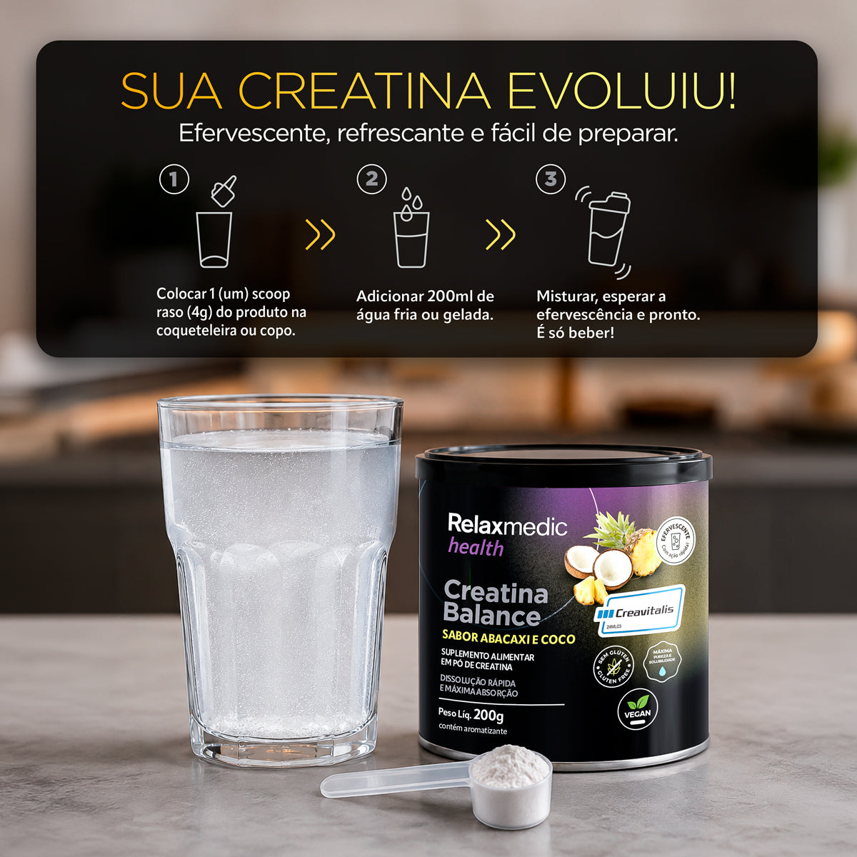 Creatina Balance - Sabor Abacaxi & Coco 200g