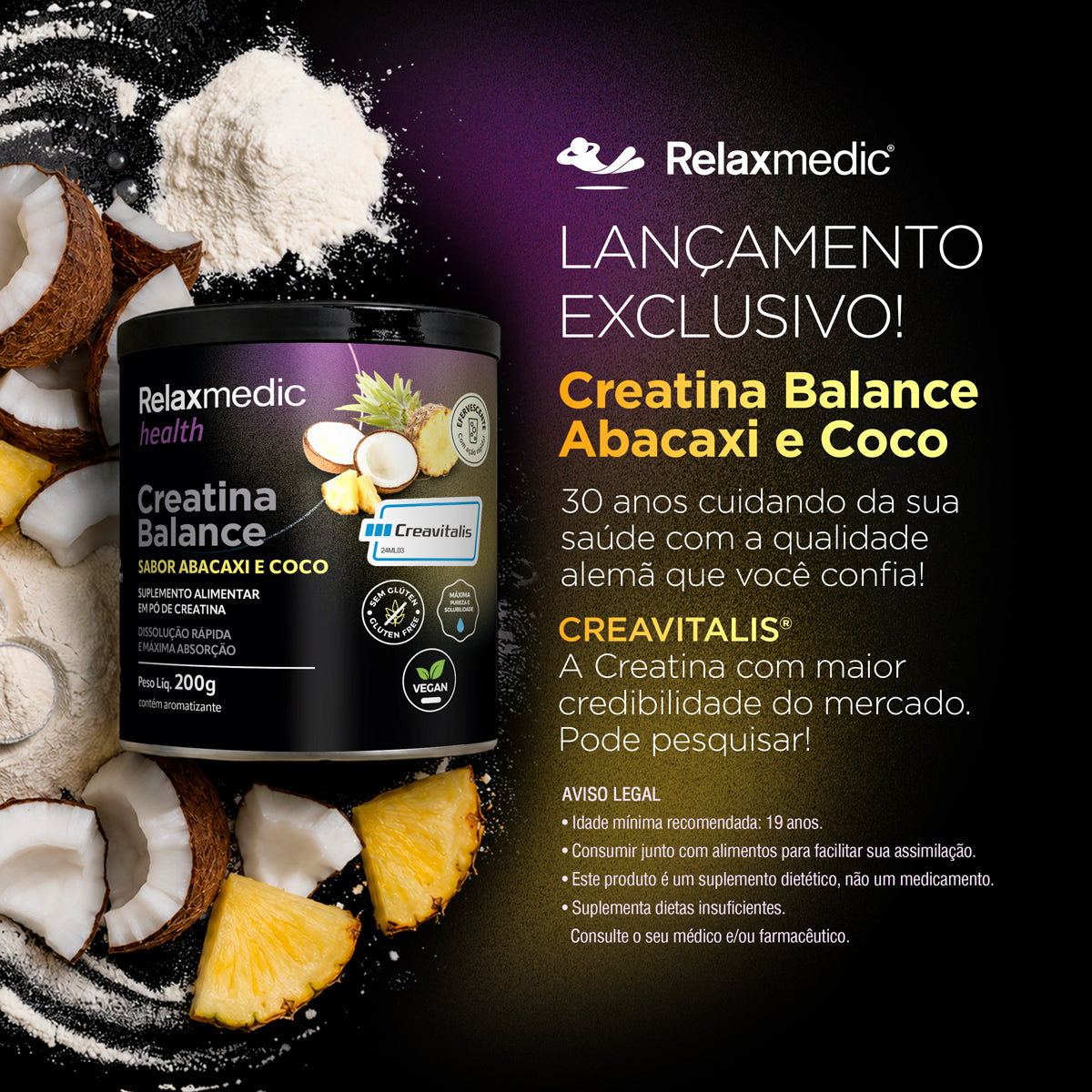 Creatina Balance - Sabor Abacaxi & Coco 200g