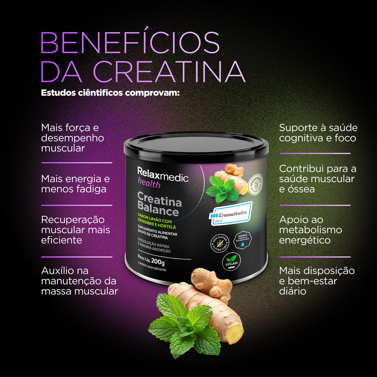 Creatina Balance - Sabor Hortelã e Gengibre