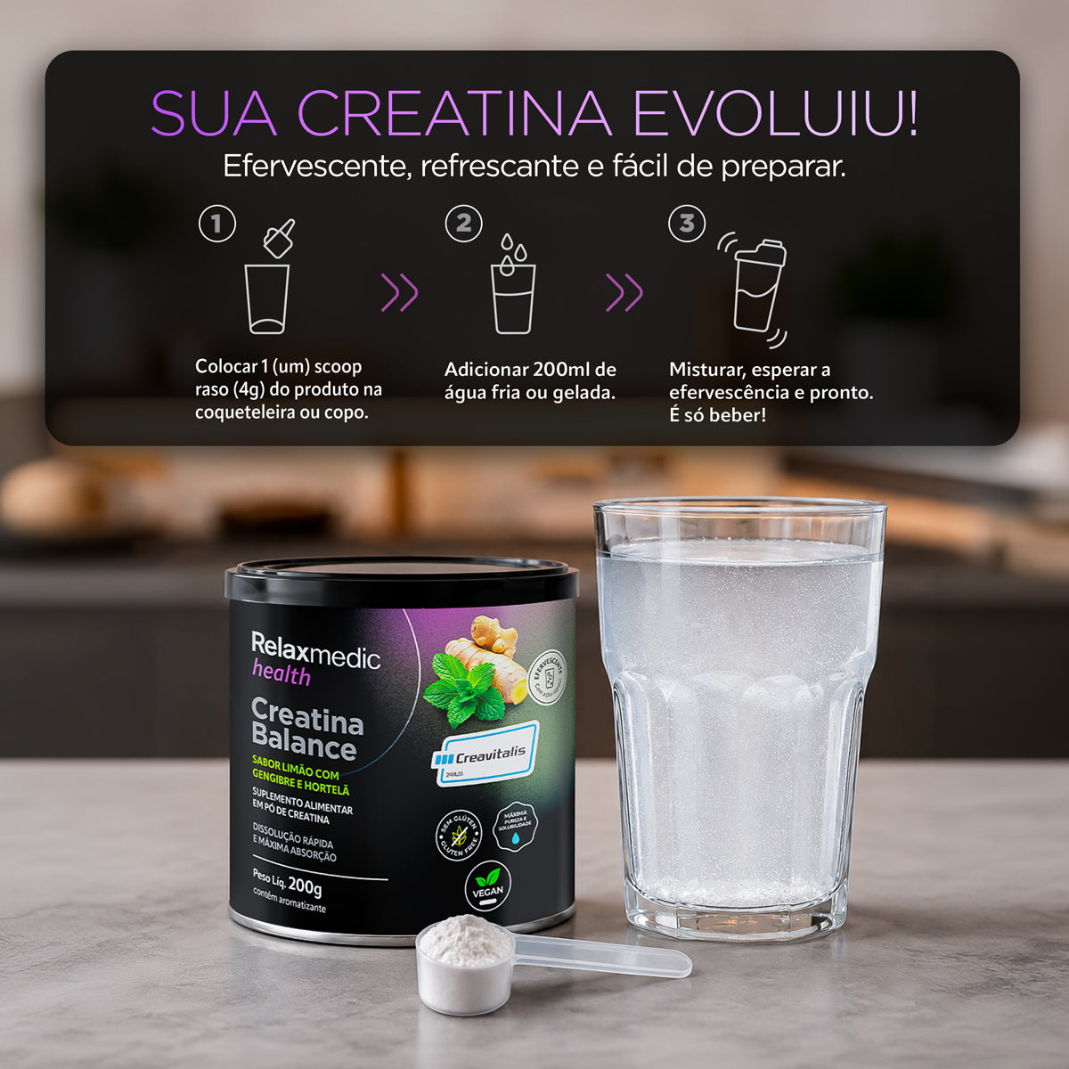 Creatina Balance - Sabor Hortelã e Gengibre