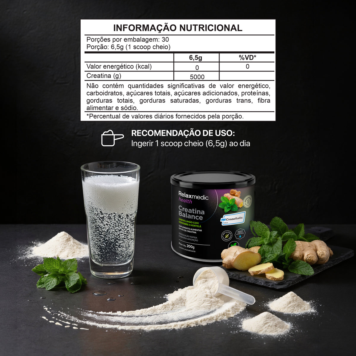 Creatina Balance - Sabor Hortelã e Gengibre