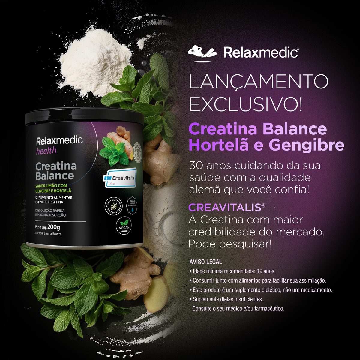 Creatina Balance - Sabor Hortelã e Gengibre