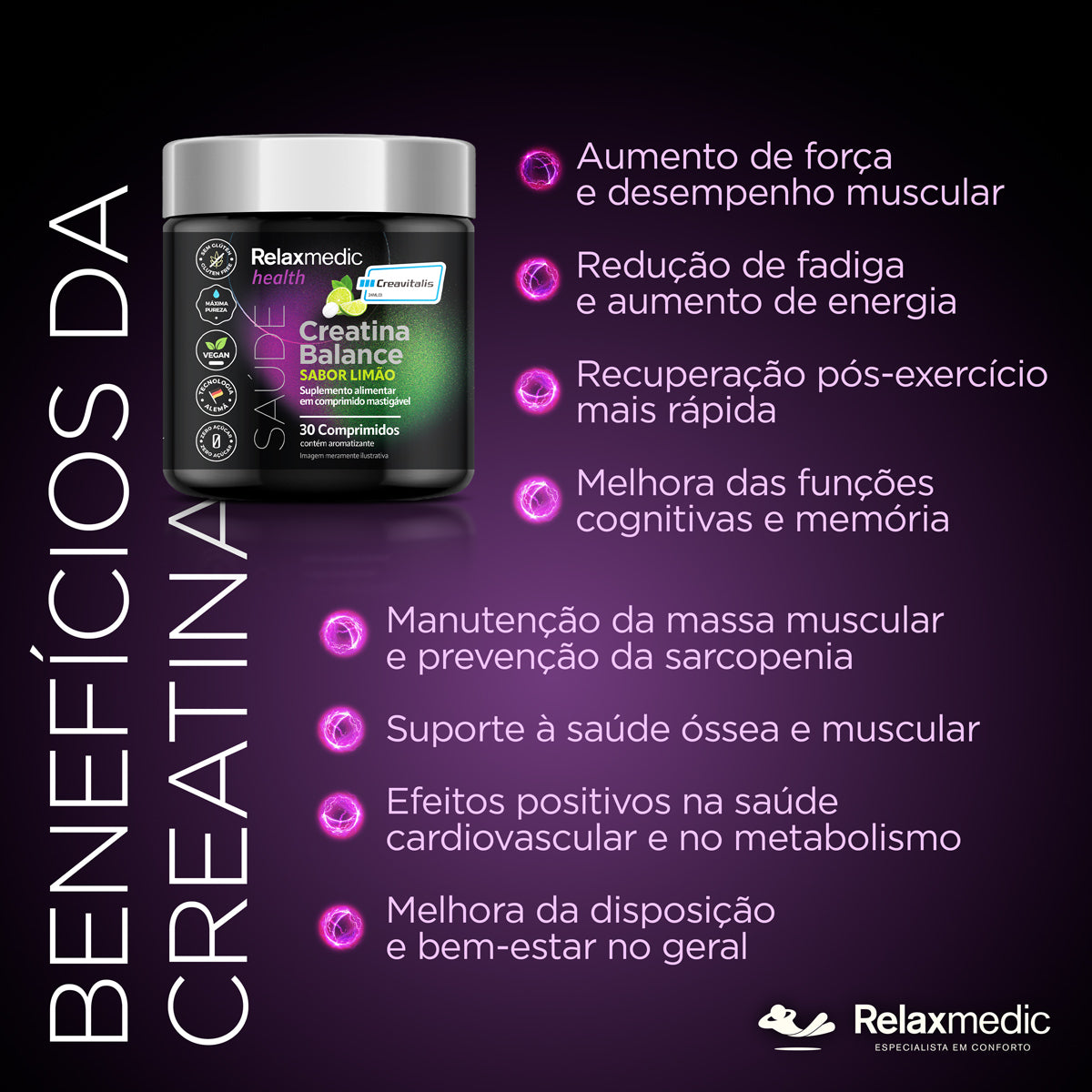 Creatina Alemã 100% Pura Creavitalis® - 30 Tabletes