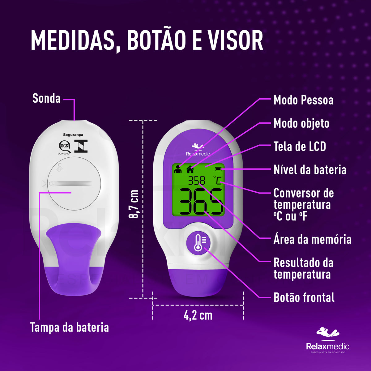 Termômetro Digital Infravermelho Rápido Testa Relaxmedic