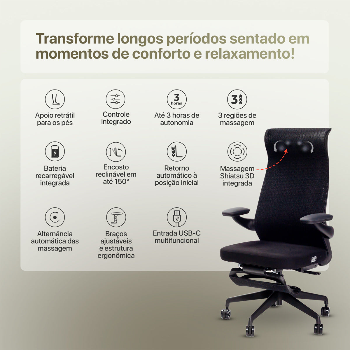 Cadeira de Escritório Massageadora Shiatsu Relaxflex