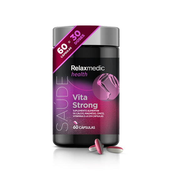 Suplemento VitaStrong Cálcio Magnésio Zinco Vitamina D e K 60 Cápsulas