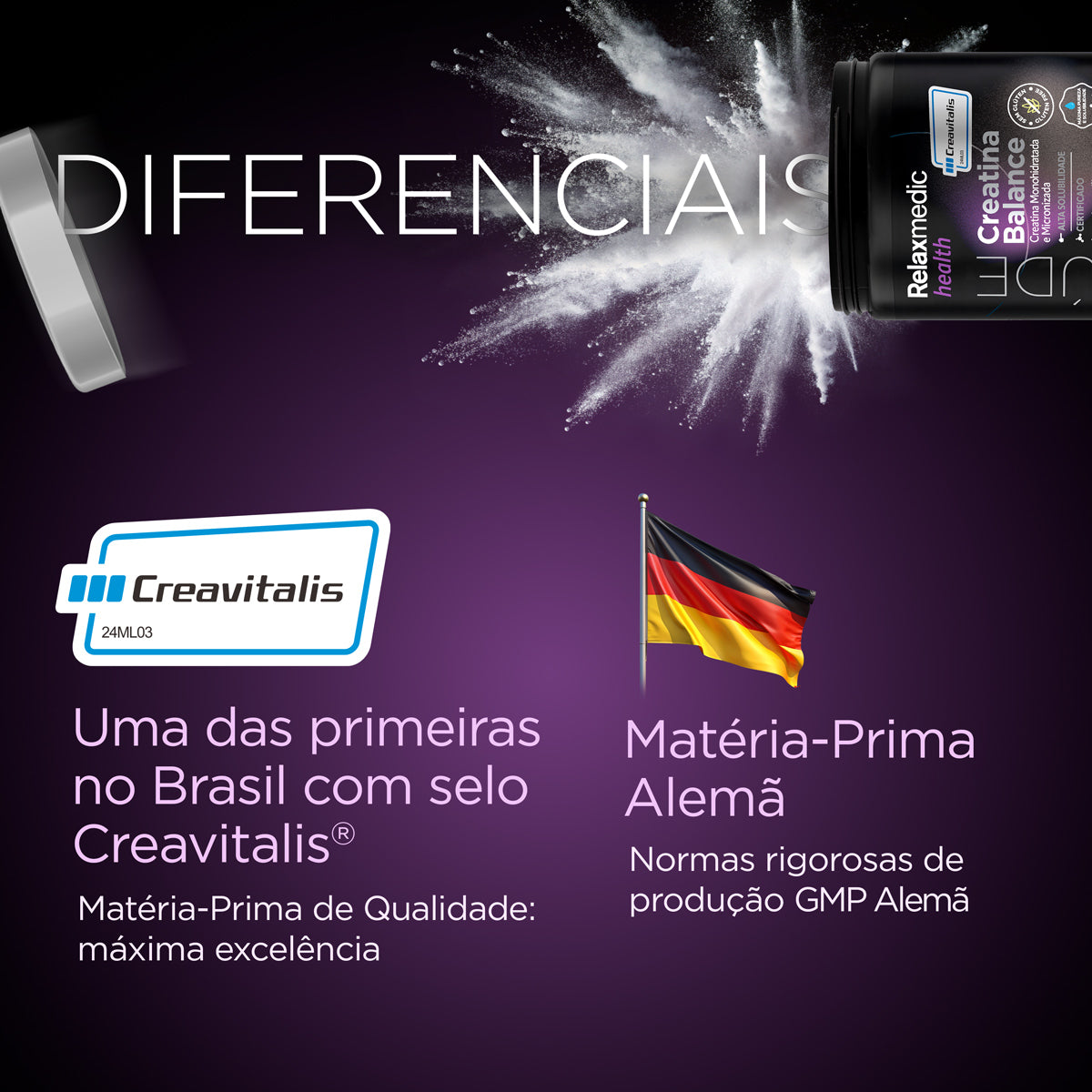 Creatina Alemã 100% Pura Creavitalis® Micronizada Alta Solubilidade 300g
