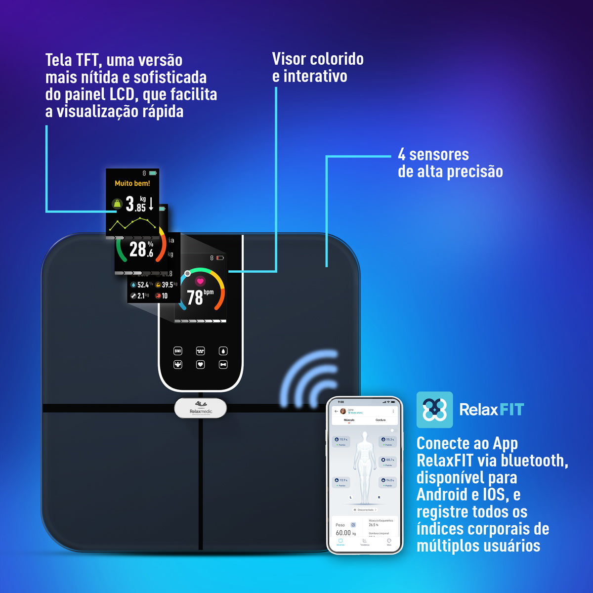 Balança de Bioimpedância Digital Intelligence Plus