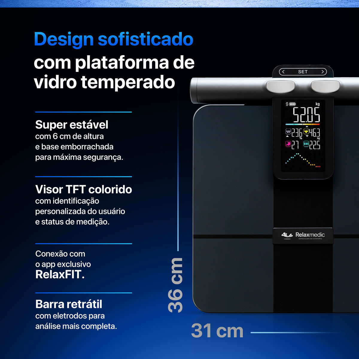 Balança Digital Bioimpedância Intelligence Proscan Voice