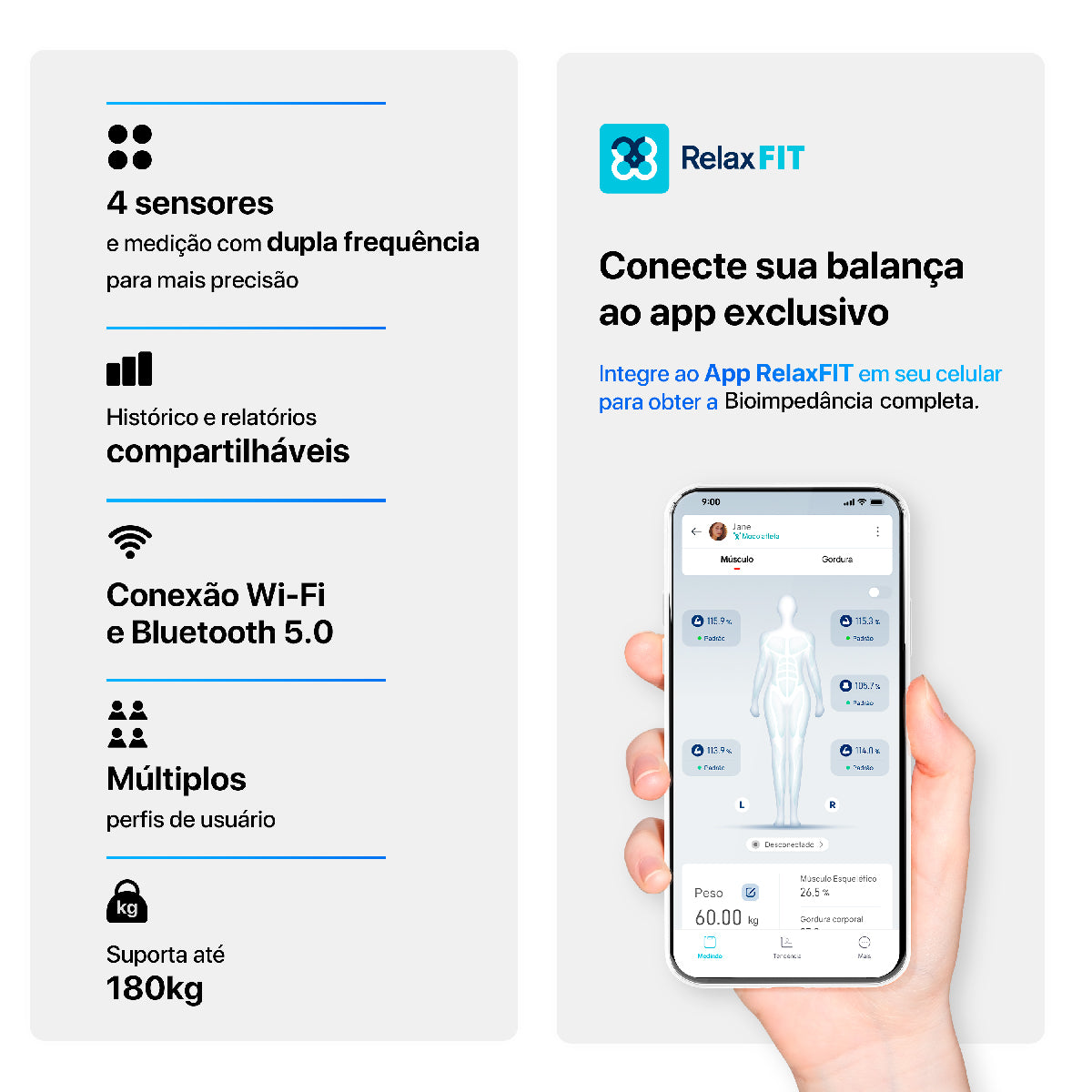 Balança Digital de Bioimpedância Intelligence Wi-Fi