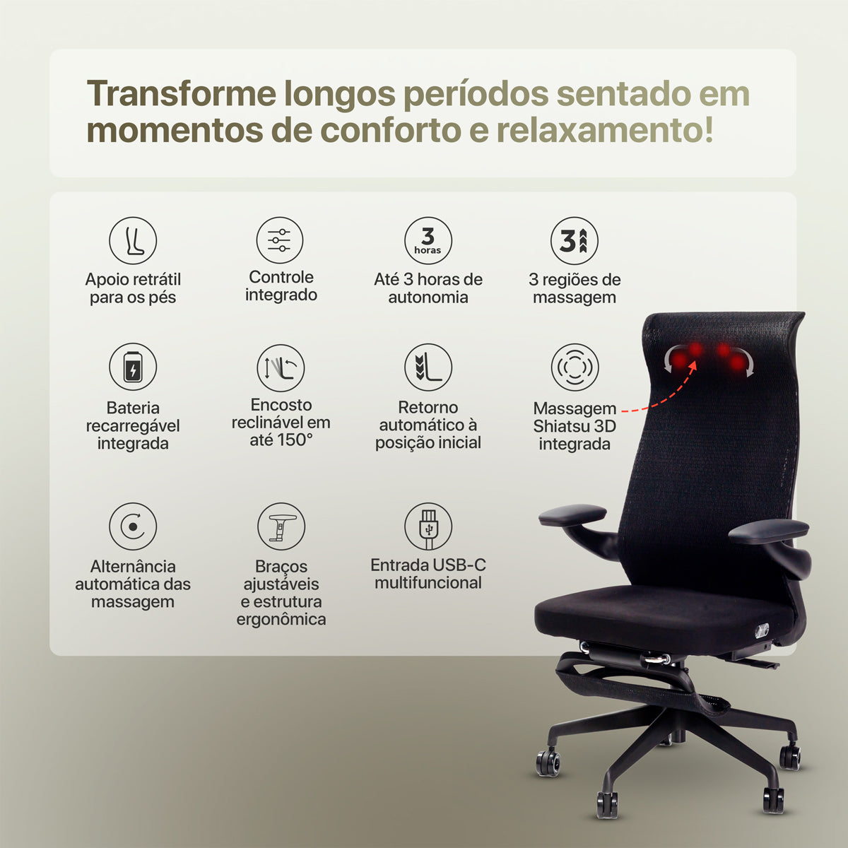 Cadeira de Escritório Massageadora Shiatsu Relaxflex