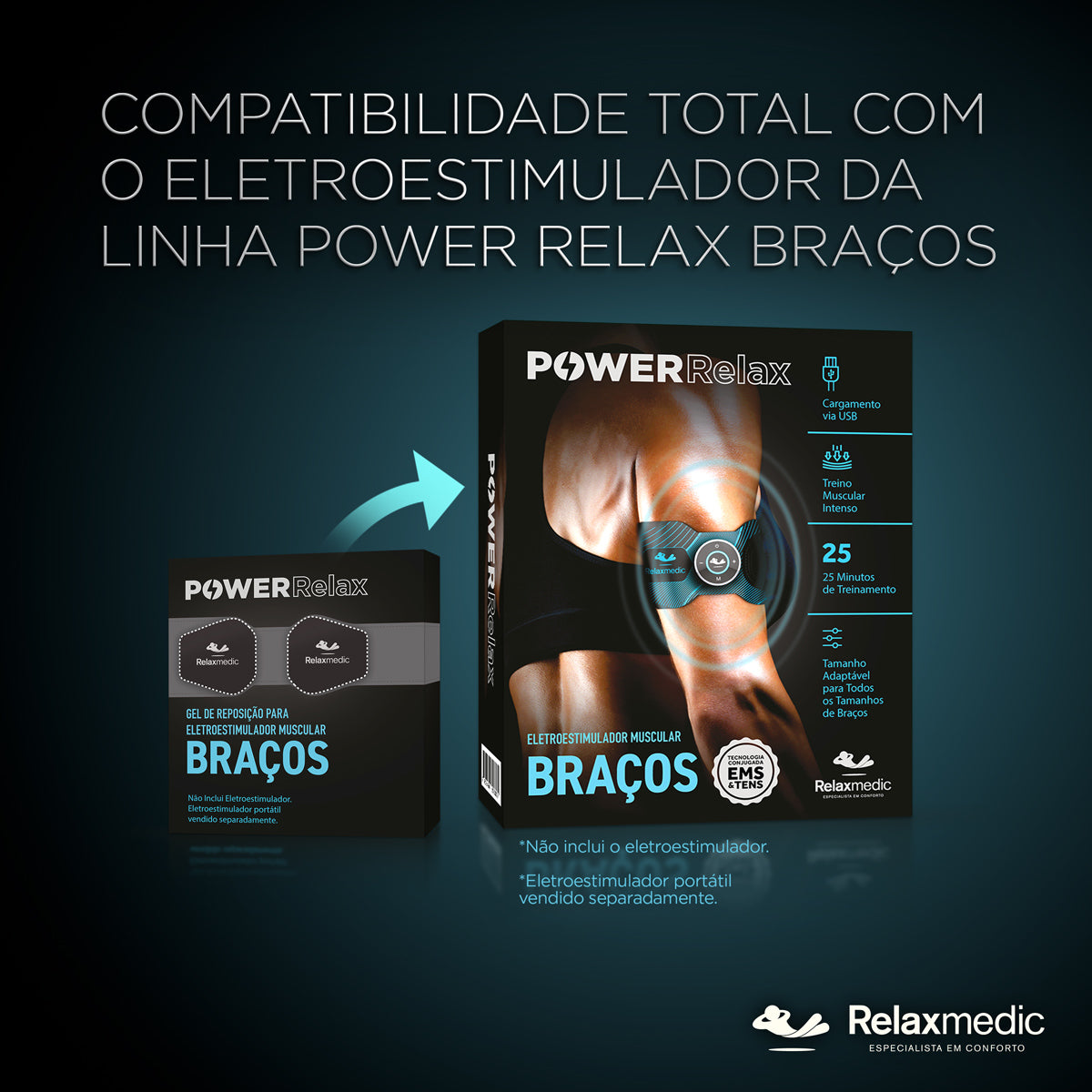 Gel Reposição Eletroestimulador Muscular Braço Power Relax