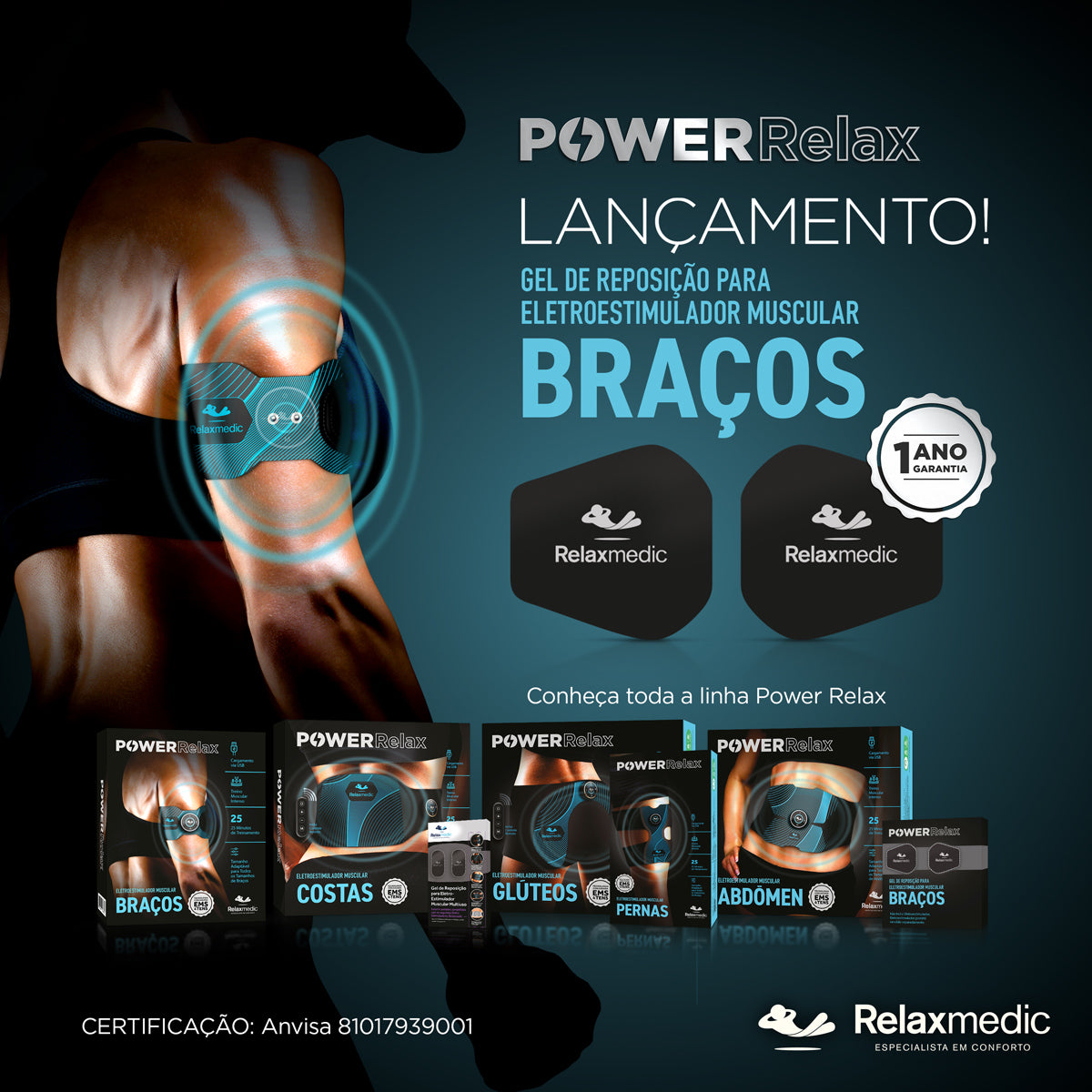 Gel Reposição Eletroestimulador Muscular Braço Power Relax