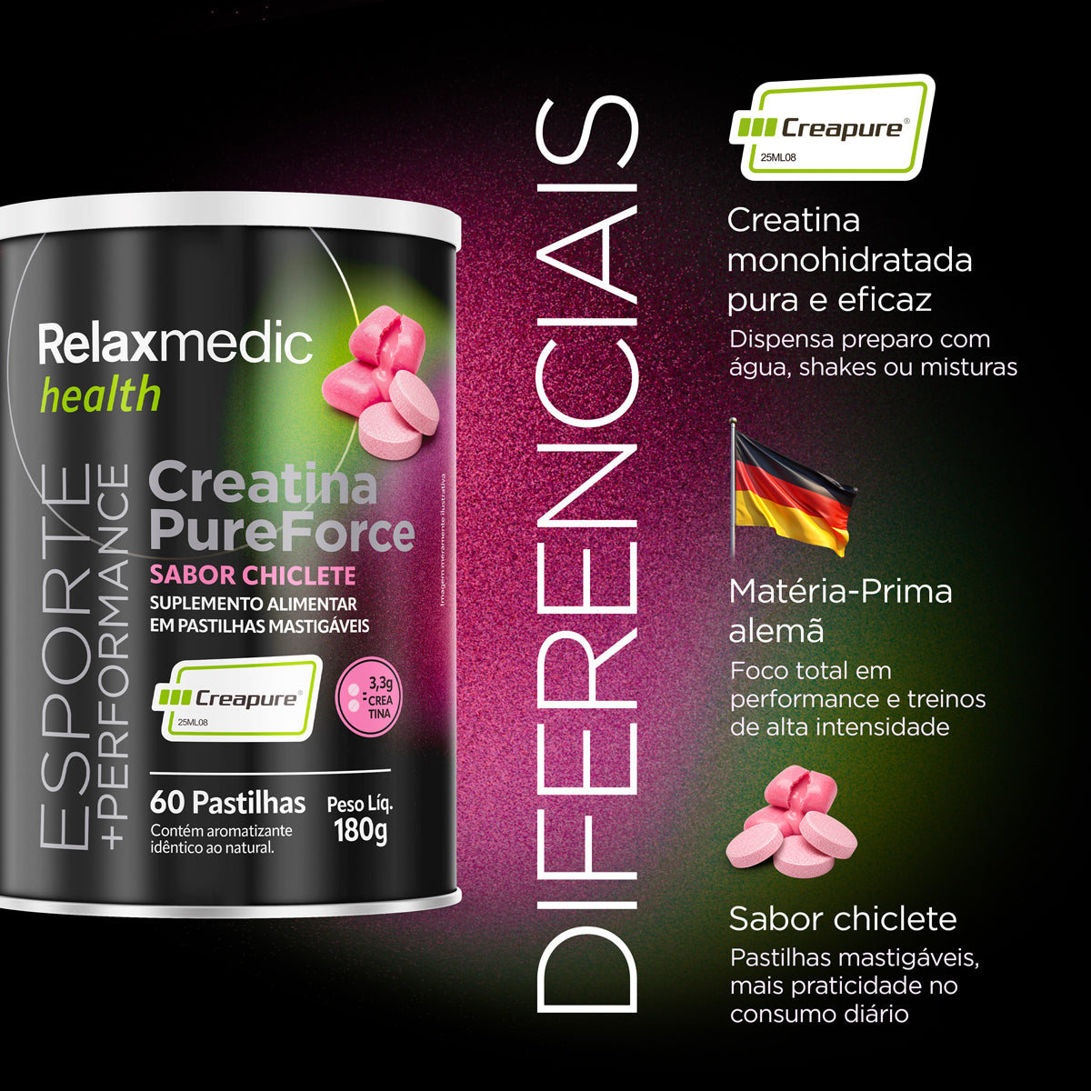 Creatina Pure Force - Sabor Chiclete 60 Cápsulas