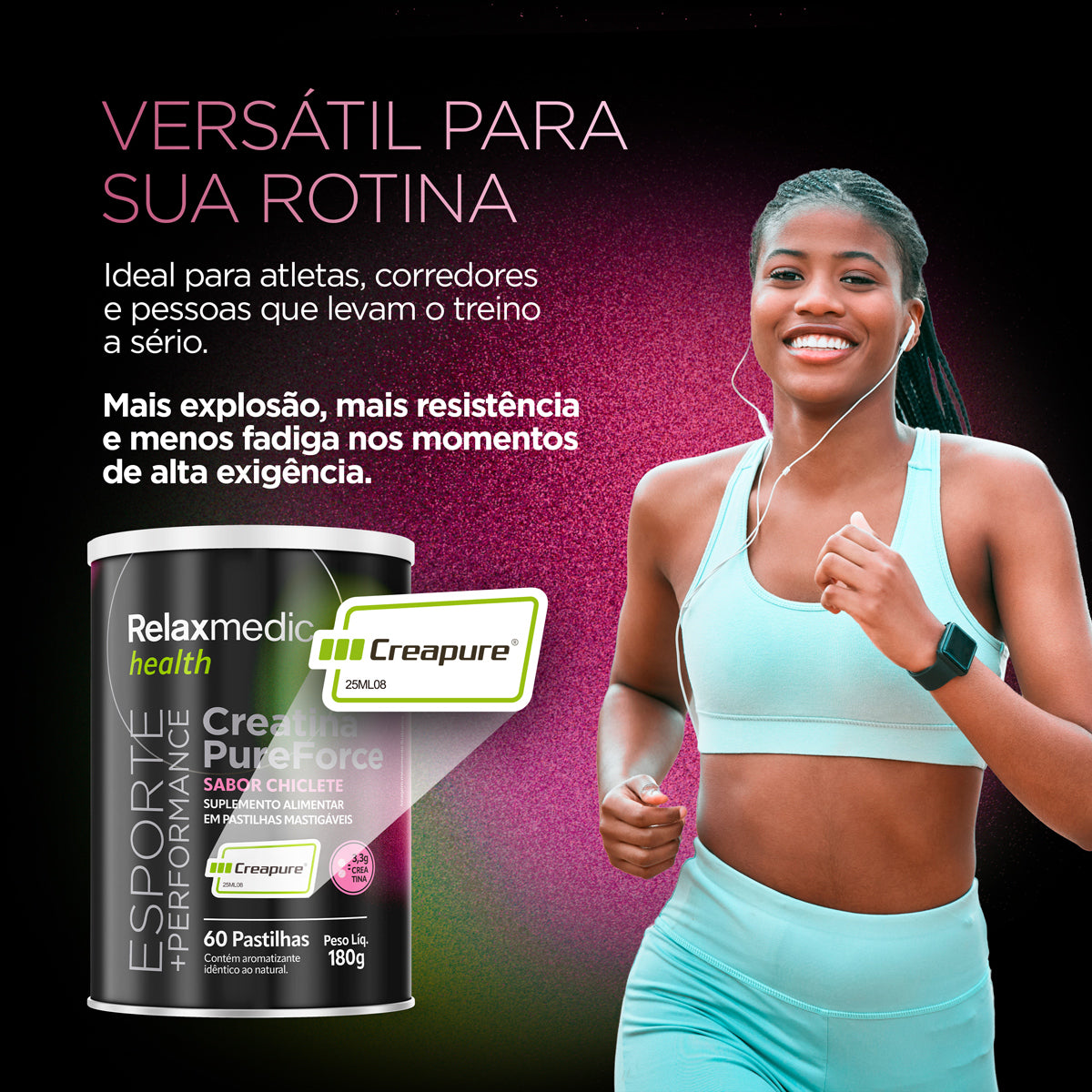 Creatina Pure Force - Sabor Chiclete 60 Cápsulas