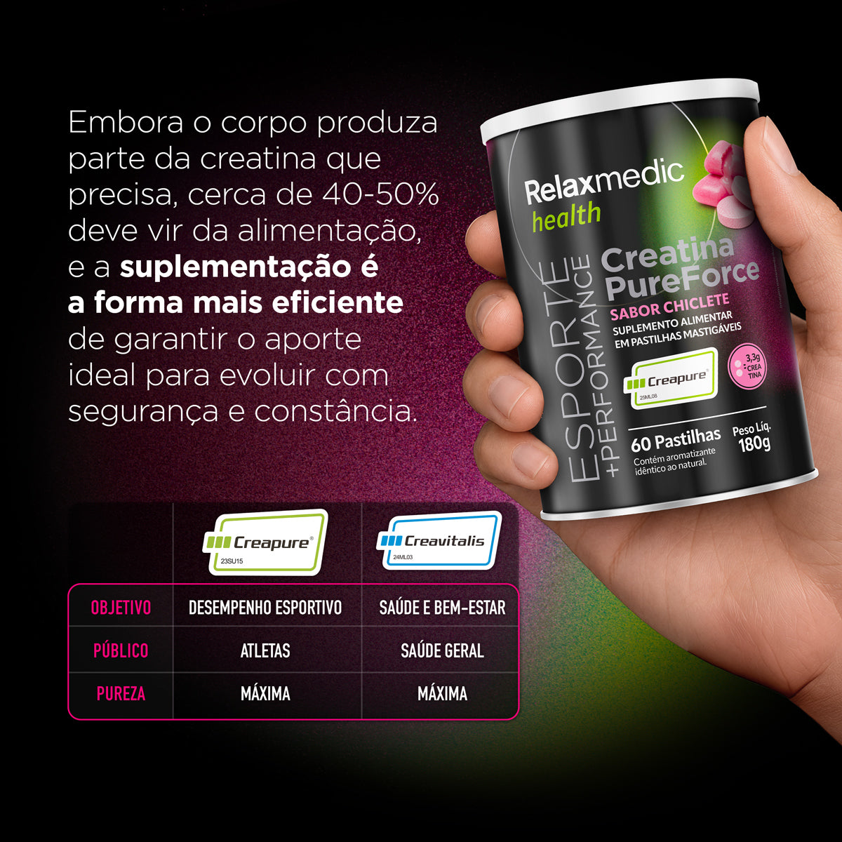 Creatina Pure Force - Sabor Chiclete 60 Cápsulas