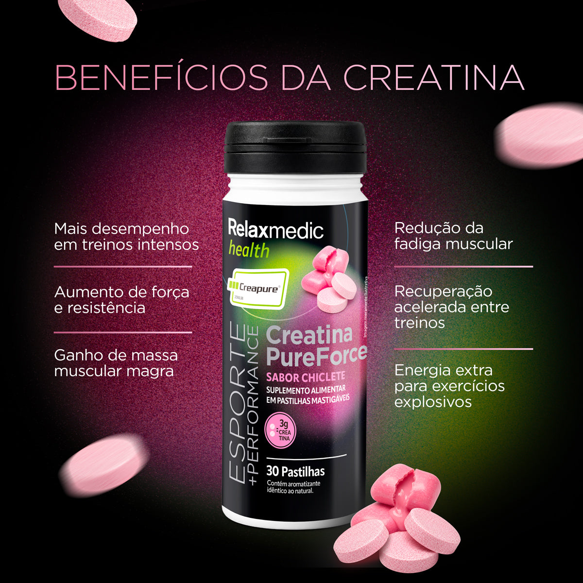 Creatina Pure Force - Sabor Chiclete
