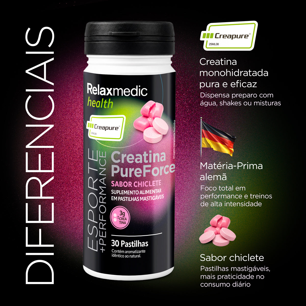 Creatina Pure Force - Sabor Chiclete