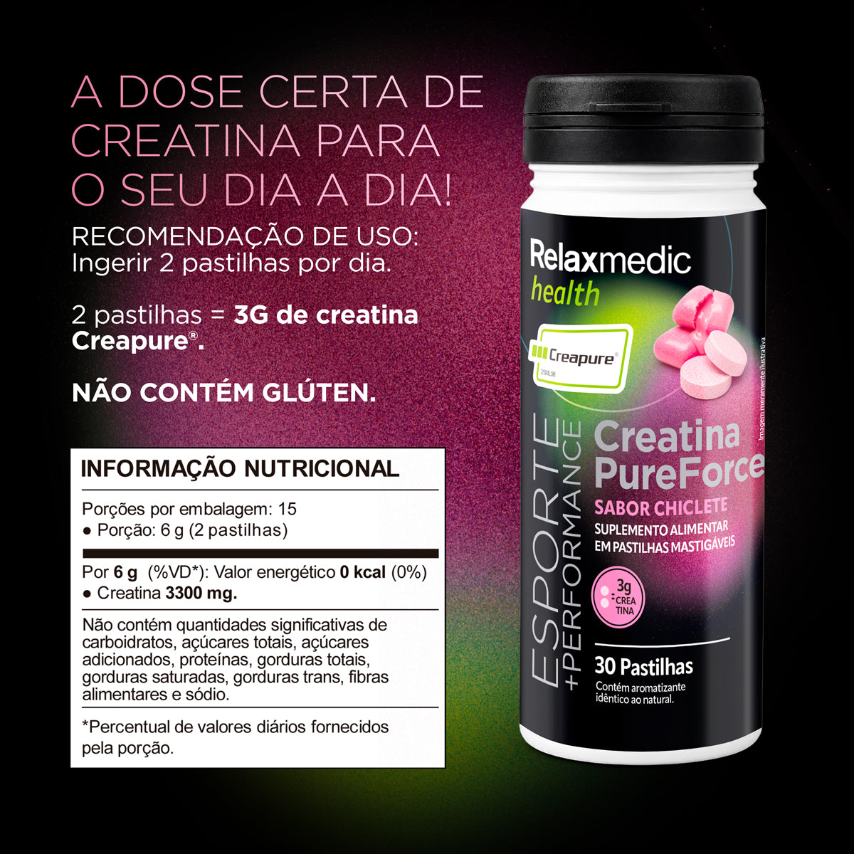 Creatina Pure Force - Sabor Chiclete