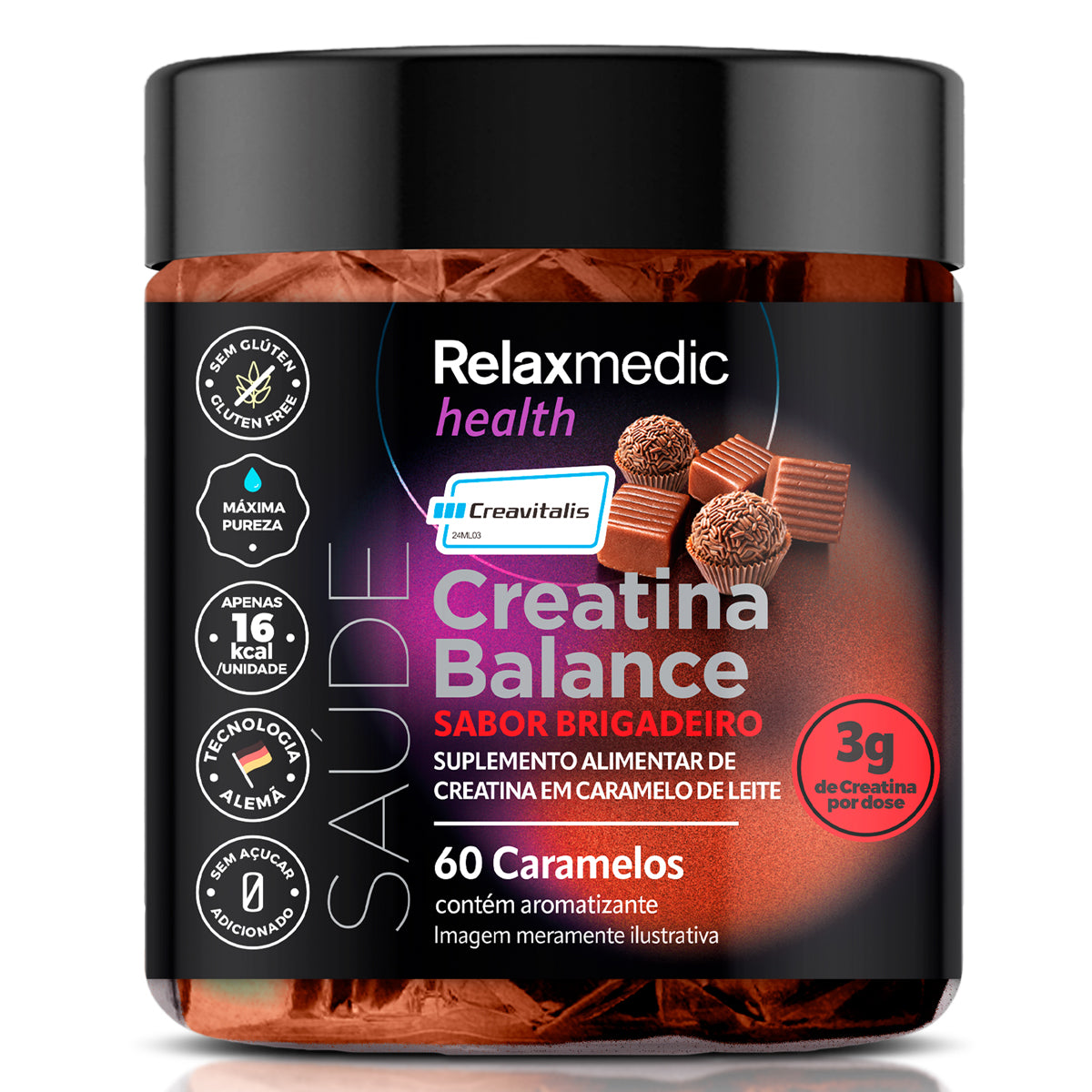 Creatina Balance Dado de Brigadeiro 100% Pura Alemã Creavitalis® 60un