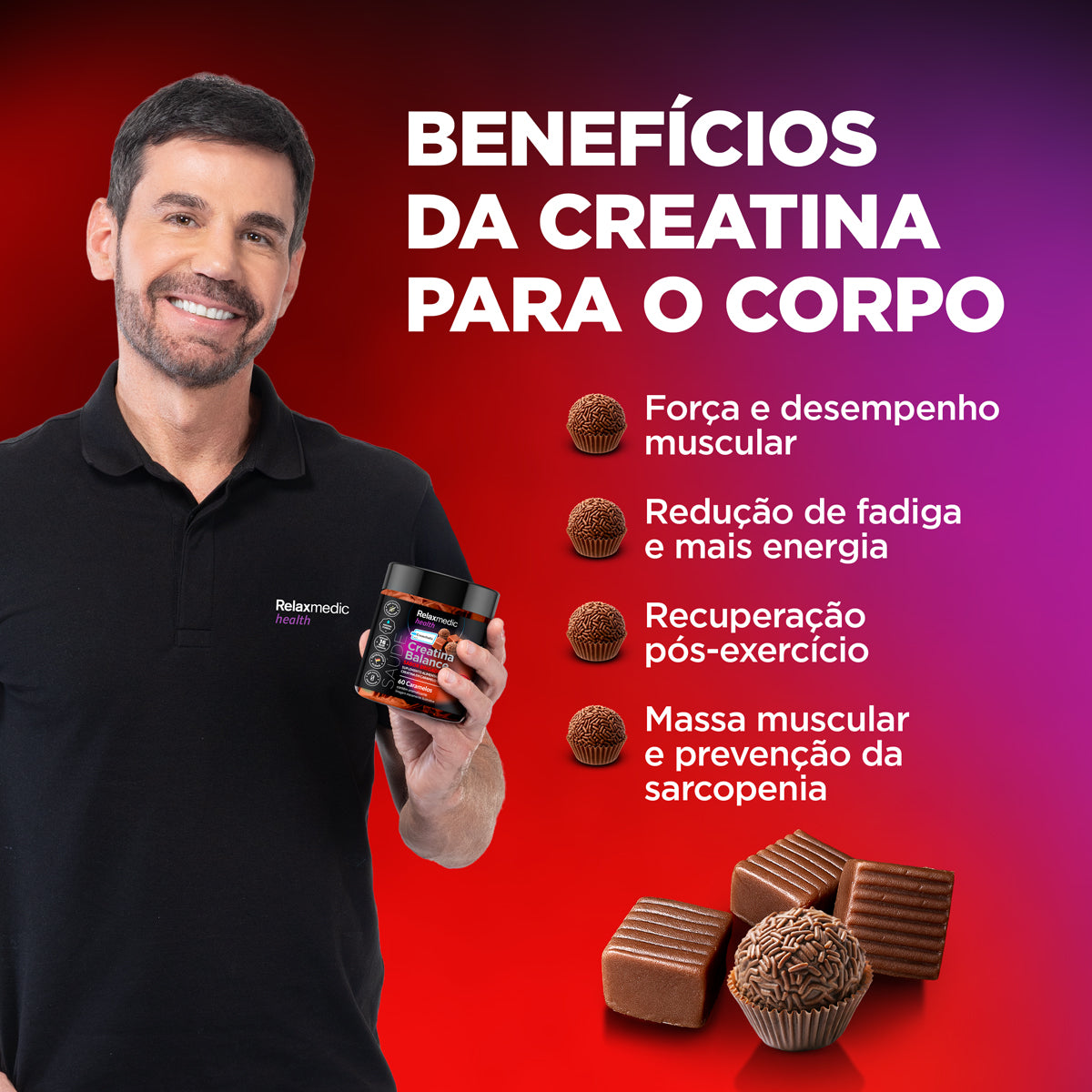 Creatina Balance Dado de Brigadeiro 100% Pura Alemã Creavitalis® 60un