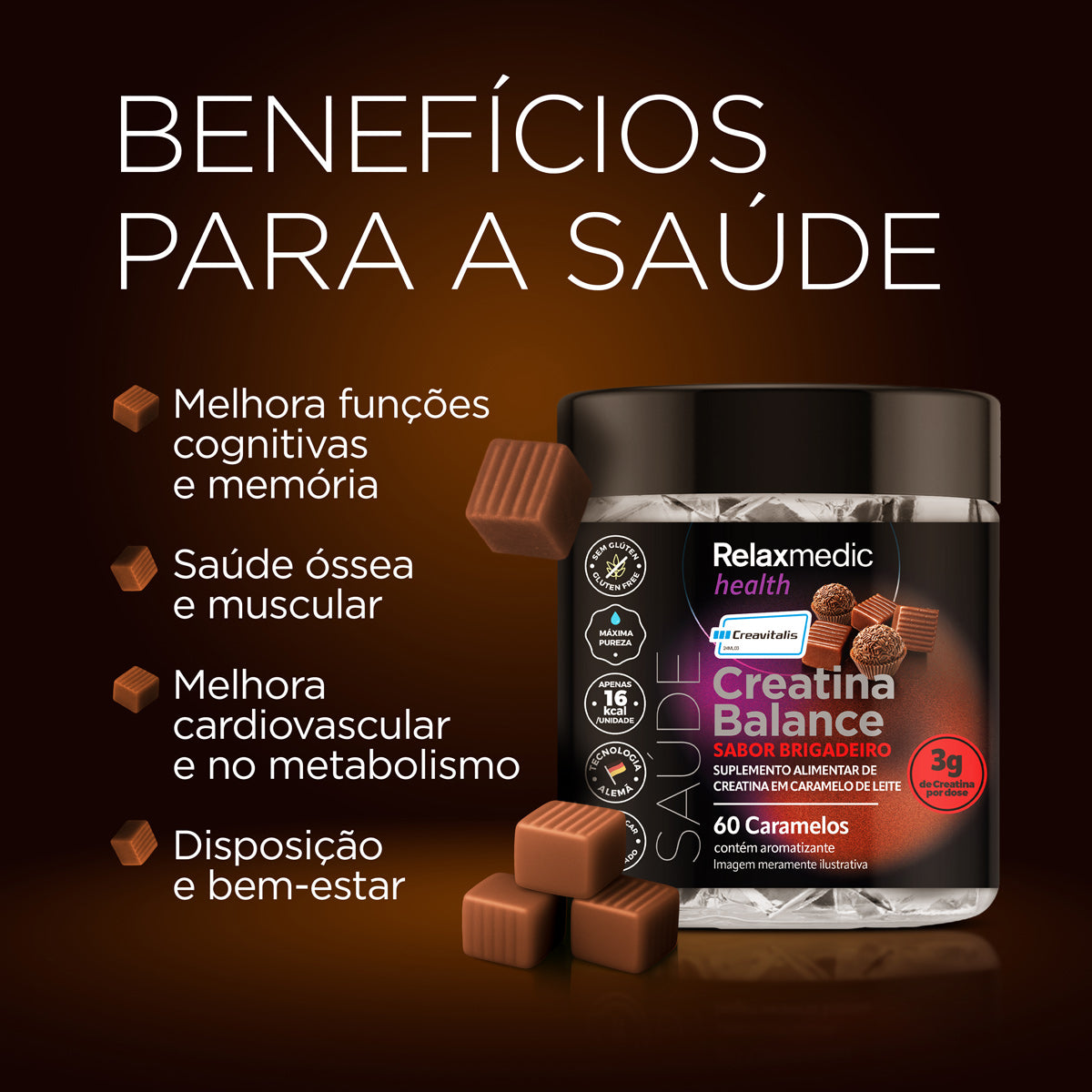 Creatina Sabor Brigadeiro 100% Pura Alemã Creavitalis® 60un