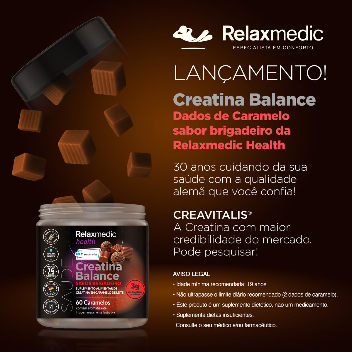 Creatina Sabor Brigadeiro 100% Pura Alemã Creavitalis® 60un