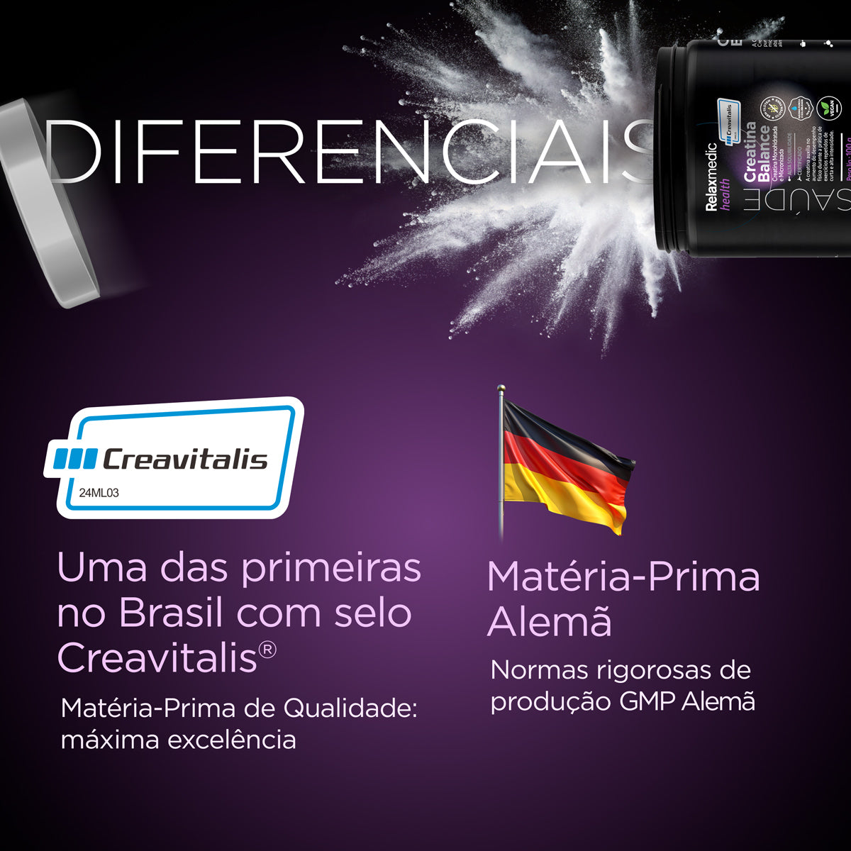 Creatina Alemã 100% Pura Creavitalis® Micronizada Alta Solubilidade 100g