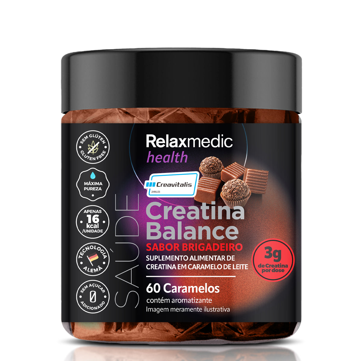 Creatina Balance Dado de Brigadeiro 100% Pura Alemã Creavitalis® 60un