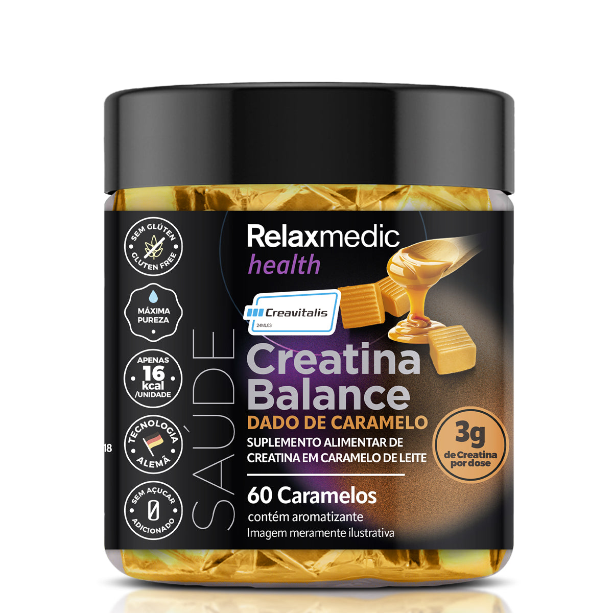 Creatina Dado de Caramelo 100% Pura Alemã Creavitalis® 60un