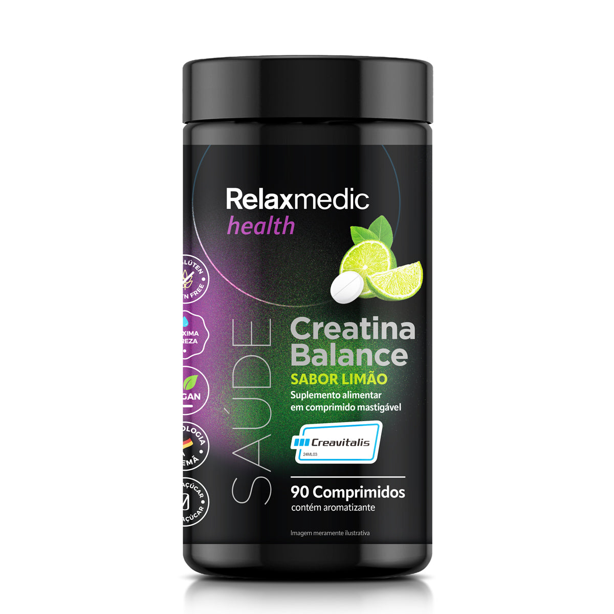 Creatina Balance Mástigavel 100% Pura Creavitalis® 90 Tabletes Sabor Limão