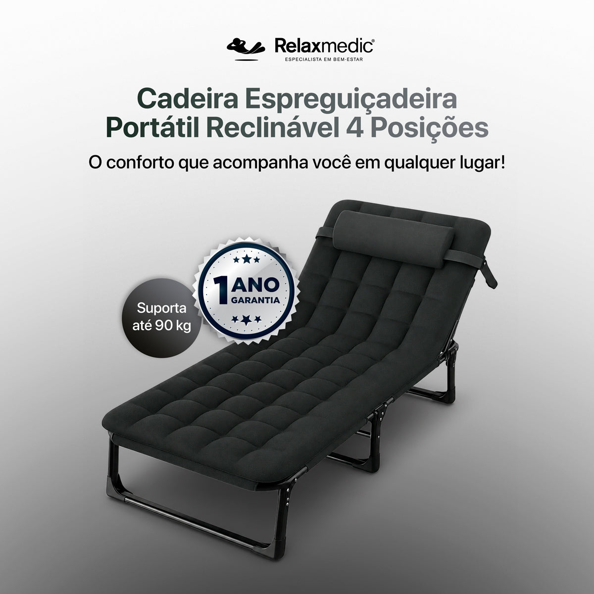 CADEIRA ESPREGUIÇADEIRA PORTÁTIL RECLINÁVEL DOBRÁVEL 4 POSIÇÕES