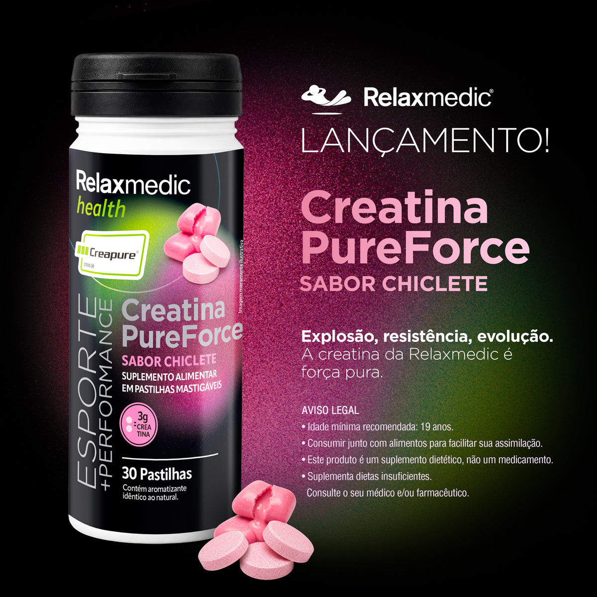 Creatina Pure Force - Sabor Chiclete