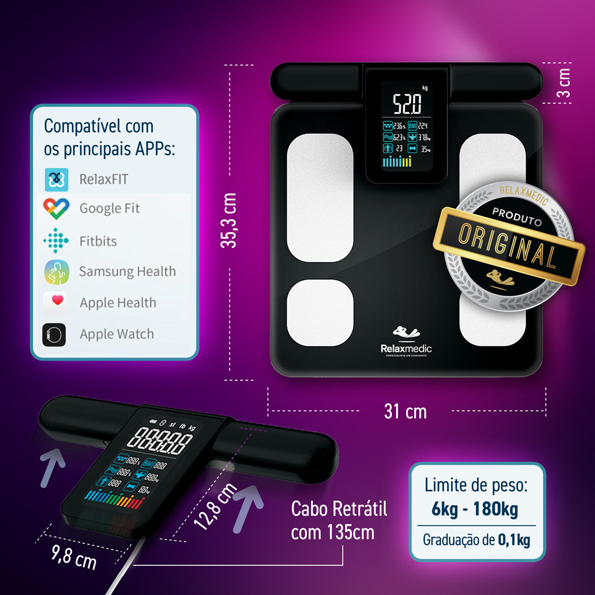 Balança Digital de Bioimpedância BodyScan Pro Preta