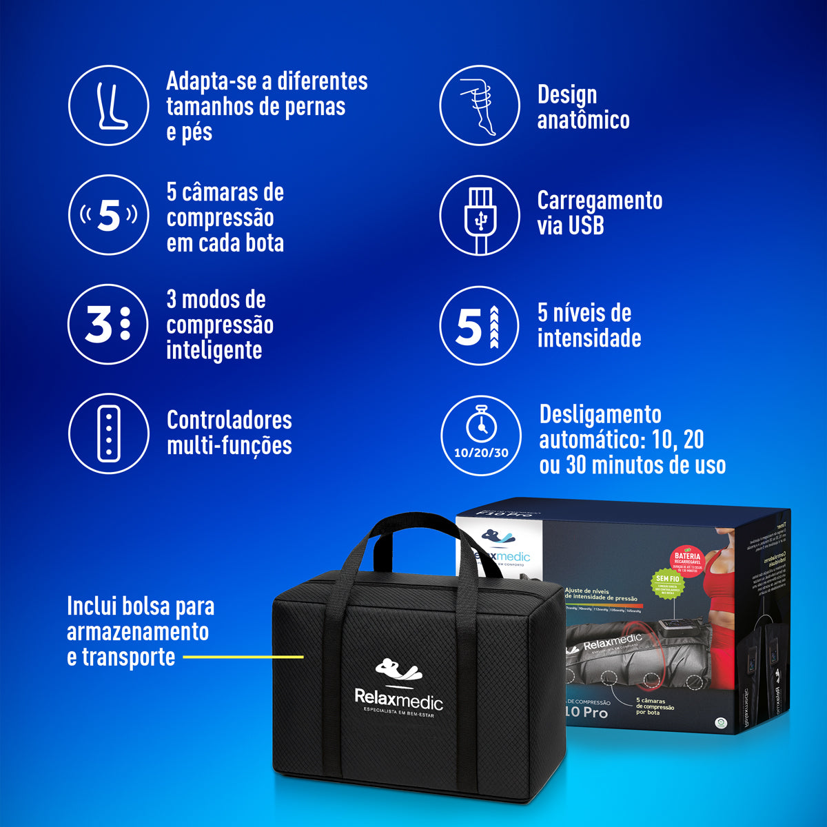 Bota de Compressão Pneumática F10 Pro – Acompanha Bolsa de Transporte