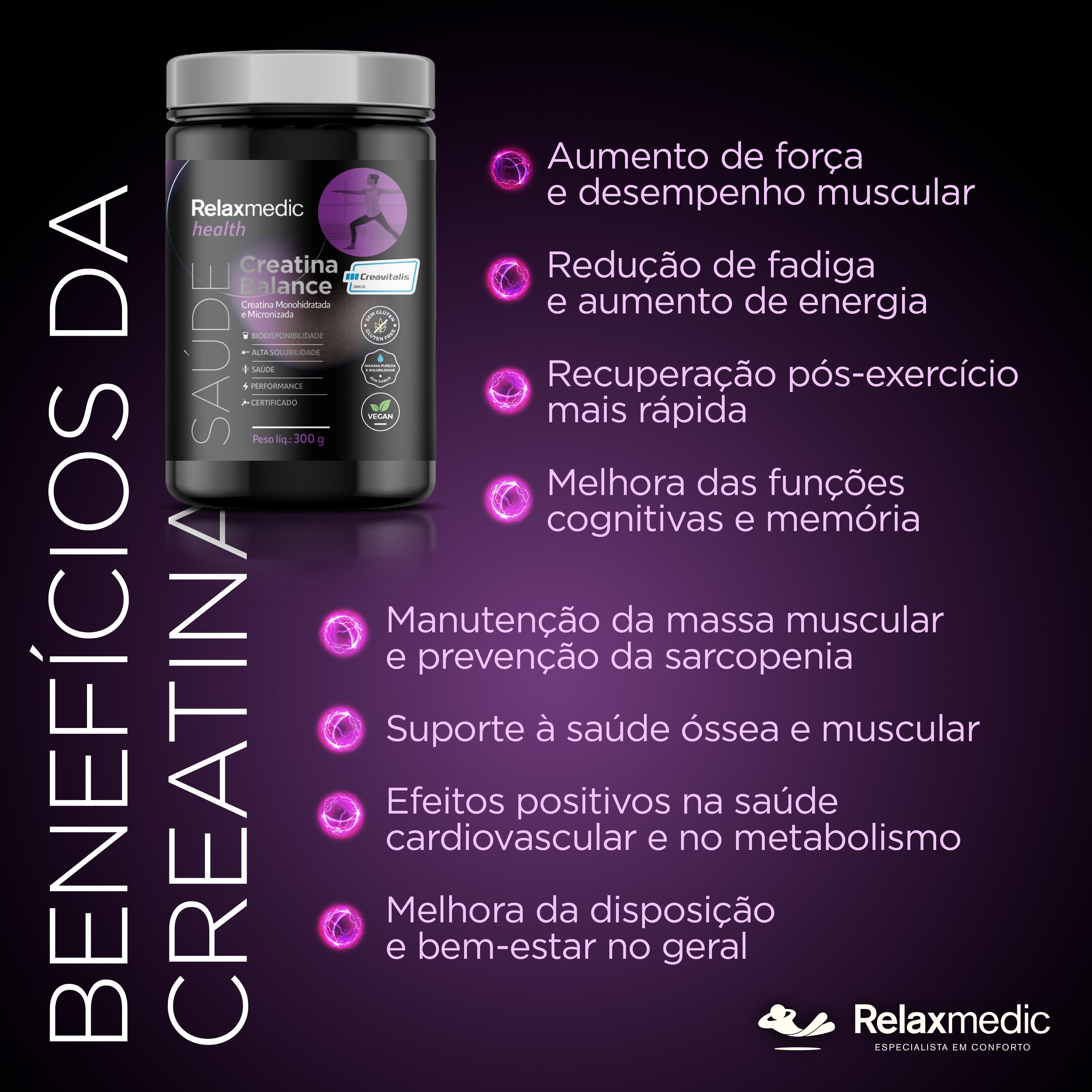 Kit Creatina Balance 300g + Balança Bodyscan Pro Branca